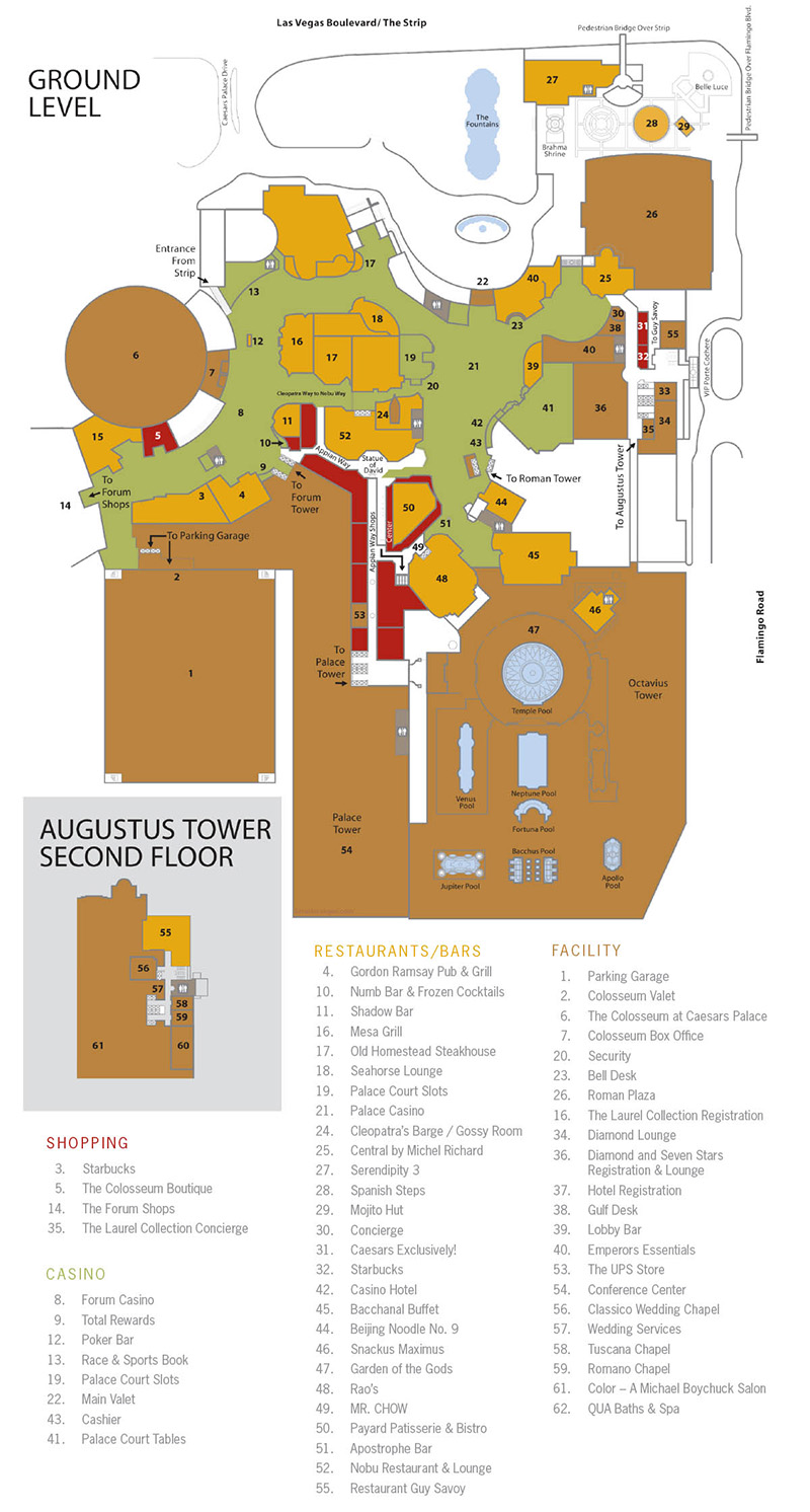 Caesar's Palace Facility Map - Las Vegas